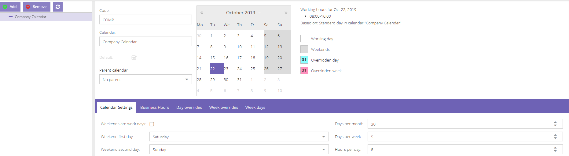 Default calendar