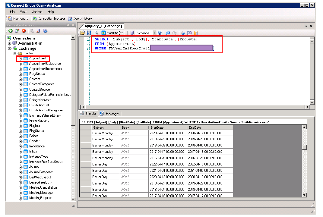 Connect Bridge SQL Query