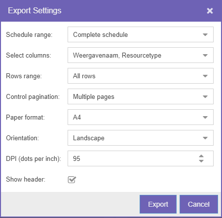 Export settings