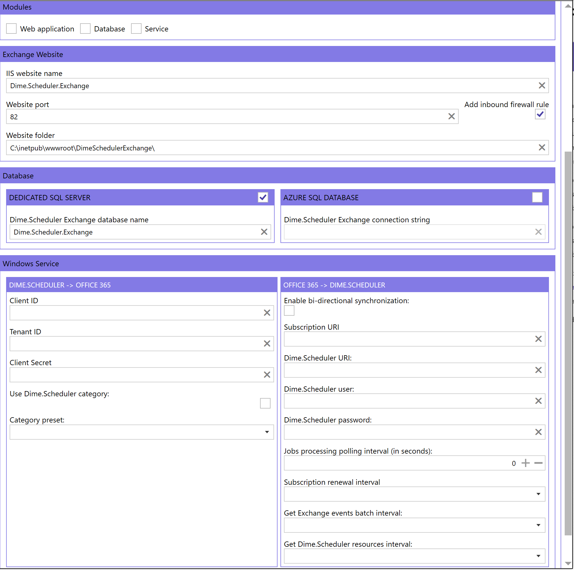 Exchange configuration