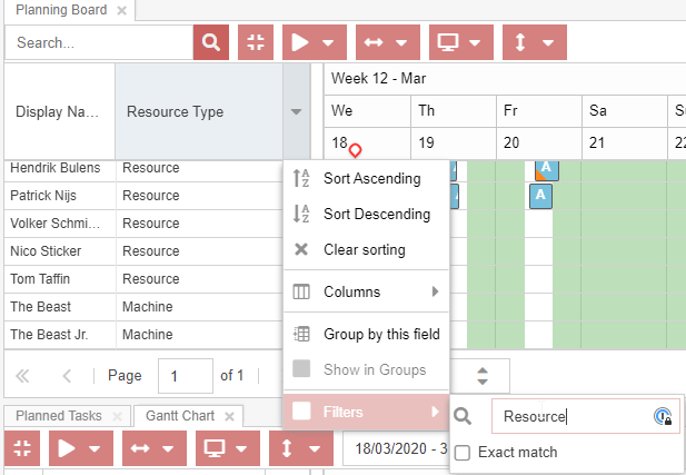 Planning board filter