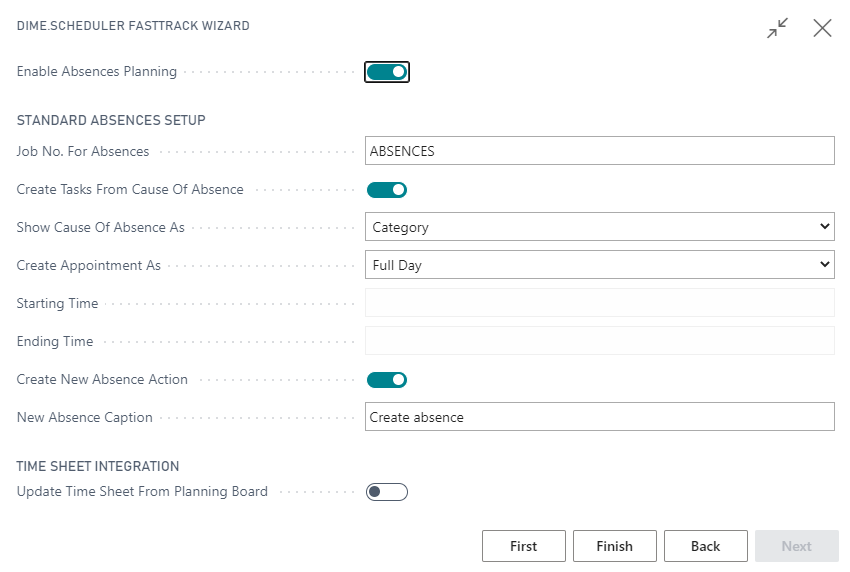 Configuring HR absences in Fast track wizard