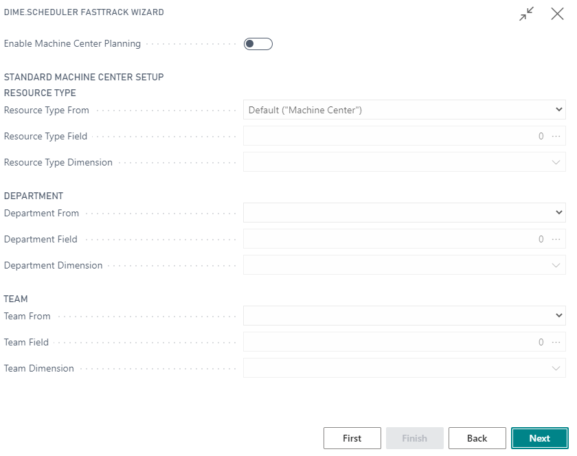 Configuring machine centers in the Fast track wizard