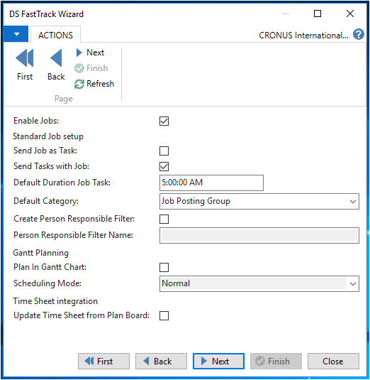 Configuring jobs in the FastTrack wizard