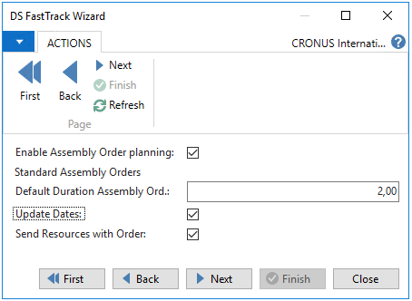 Configuring assembly orders in the Fast track wizard